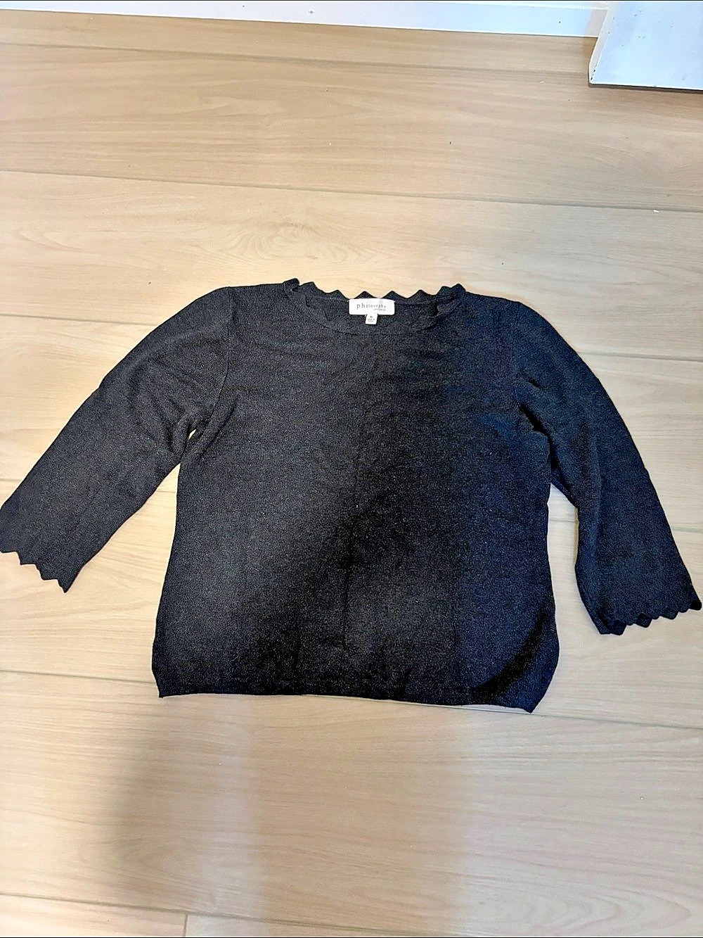 Philosophy Scalloped Trim Knit Sweater Black XL